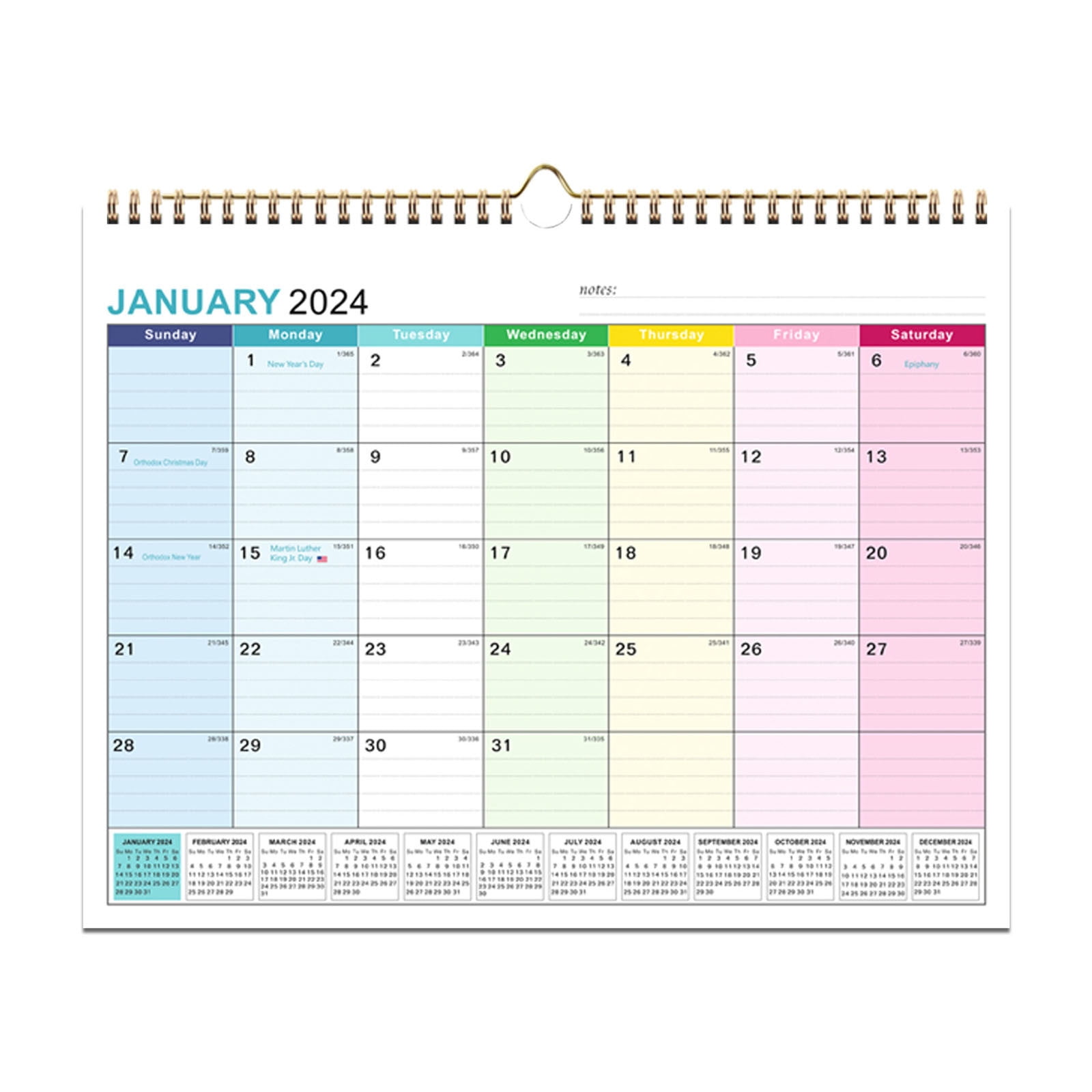 Strong Twinwire Binding, Large Daily Blocks ,18 Month Wall Calendar