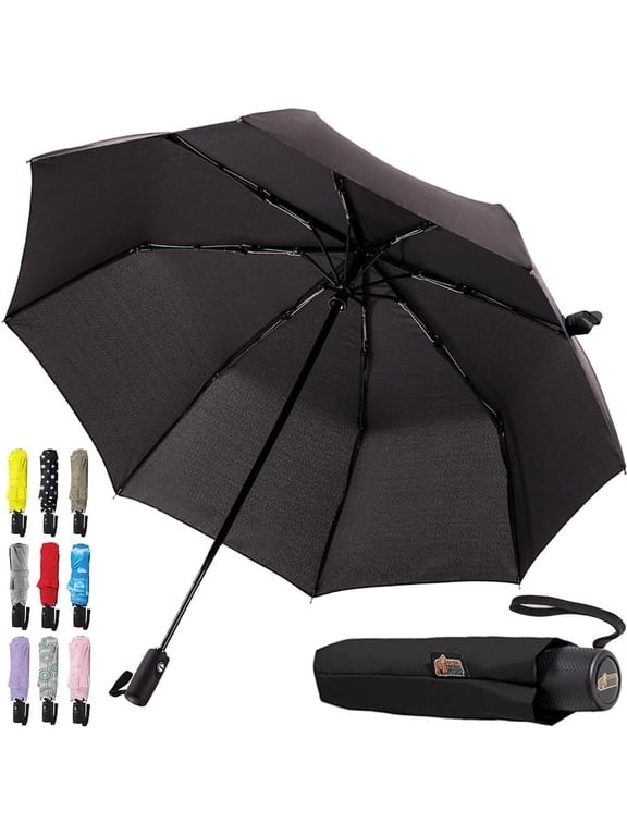 Strong Windproof Stick Compact Umbrella for Rain, One-Click Automatic Open and Close, Durable Quick Dry Waterproof Material, Lightweight and Portable, Travel Size Fits Backpack, Black