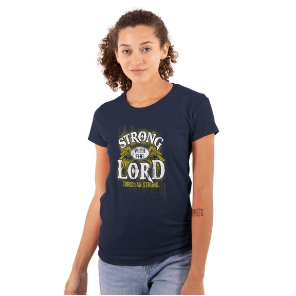 Strong With the Lord Christian Faith Womens Slim Fit Graphic Tee Brisco Brands S