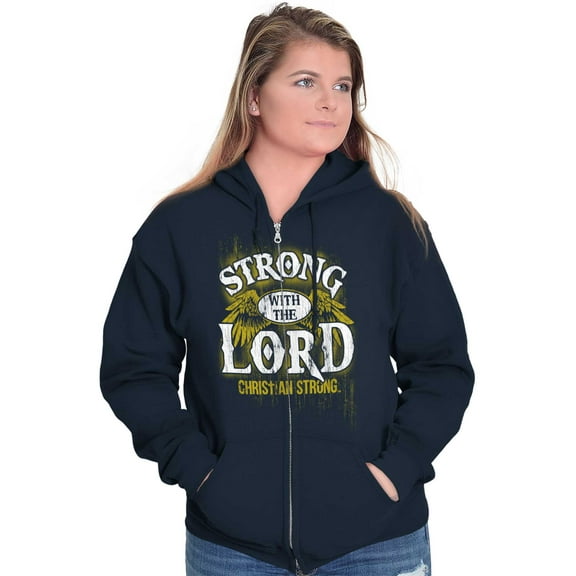 Strong With the Lord Christian Faith Zip Up Hoodie Men's Women's Brisco Brands S
