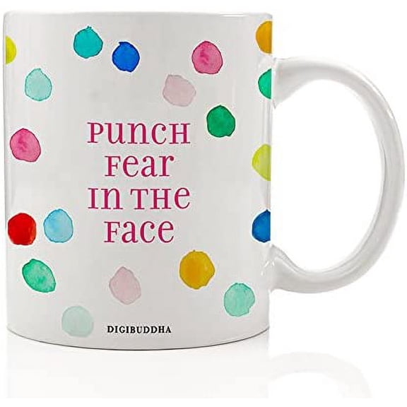 Strong Woman Coffee Mug Gift Idea Punch Fear In The Face She's Fearless Has Courage Strength Colorful Ceramic Tea Cup Birthday Holiday Present Wife Sister Mom Female Friend 11oz DM0290_2