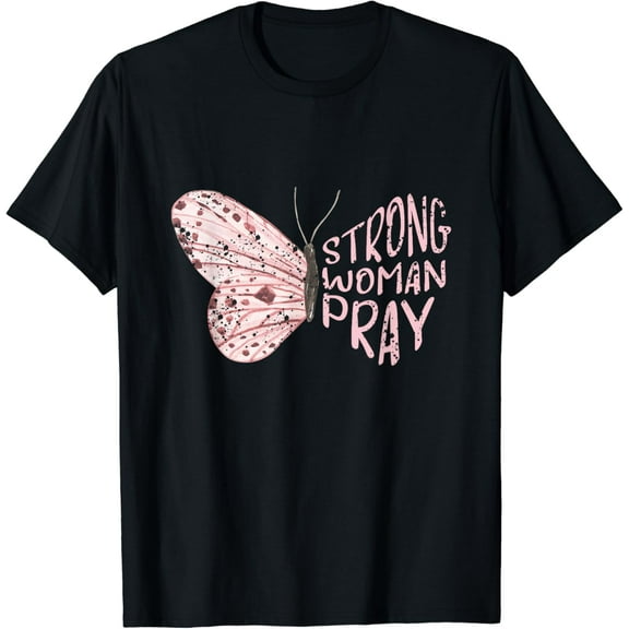 Strong Woman Pray Religious God Jesus Butterfly Christianity Cotton T-Shirt