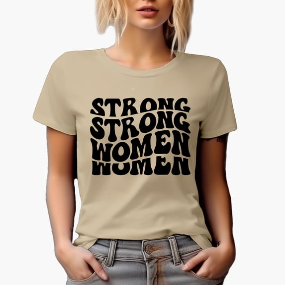Strong Women, Female Themed, Groovy Retro Wavy Text Merch Gift, Tan T-Shirt, Large