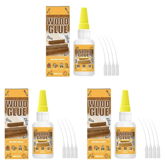 Strong Wood Glue - Transparent Quick-Dry Glue with Precision Tips - 3 Pack for Woodworking Furniture and DIY Projects - Includes 12 Droppers