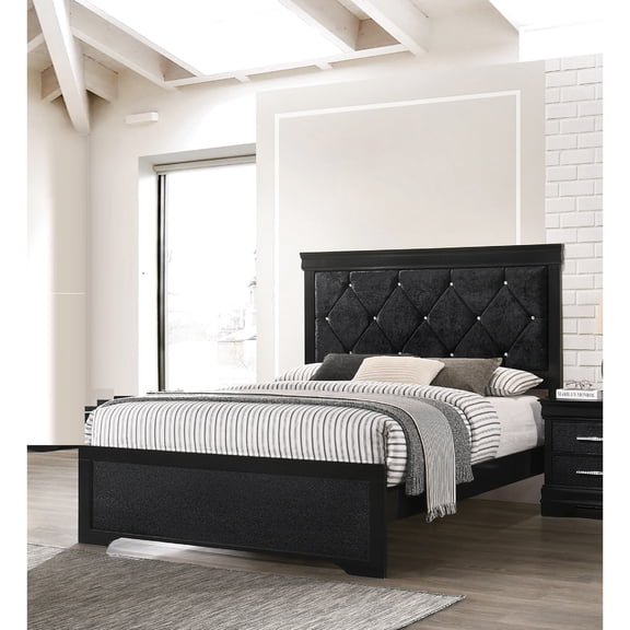 Strong Wood Queen Panel Bed With Headboard In Black Finish And Slats Chic Construction