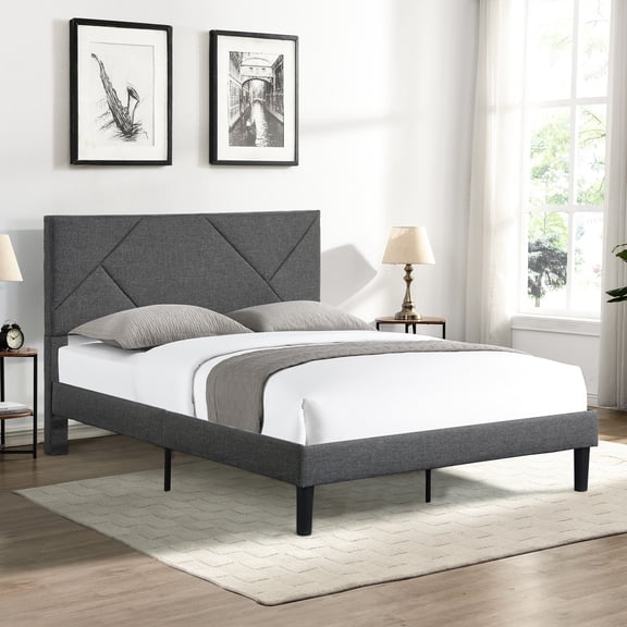 Strong Wood Slat Support, No Box Spring Needed - Queen Size Upholstered Bed Frame for Comfortable Bedroom