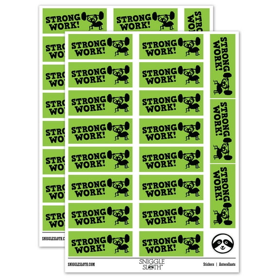 Strong Work Ant Lifting Weights Teacher Student School Sticker Set - Light Green - Matte Finish - 2.00" Large