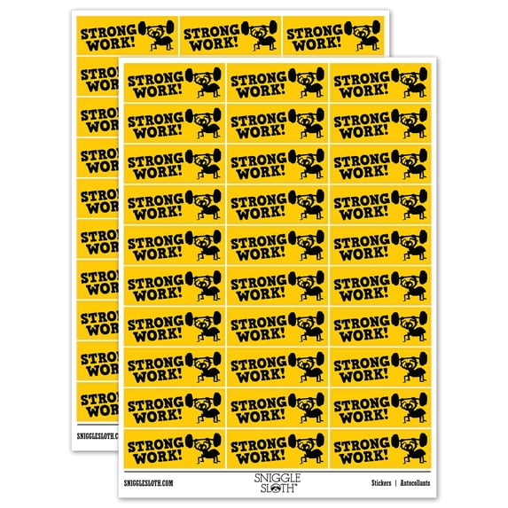Strong Work Ant Lifting Weights Teacher Student School Sticker Set - Yellow - Gloss Finish - 1.75" Medium
