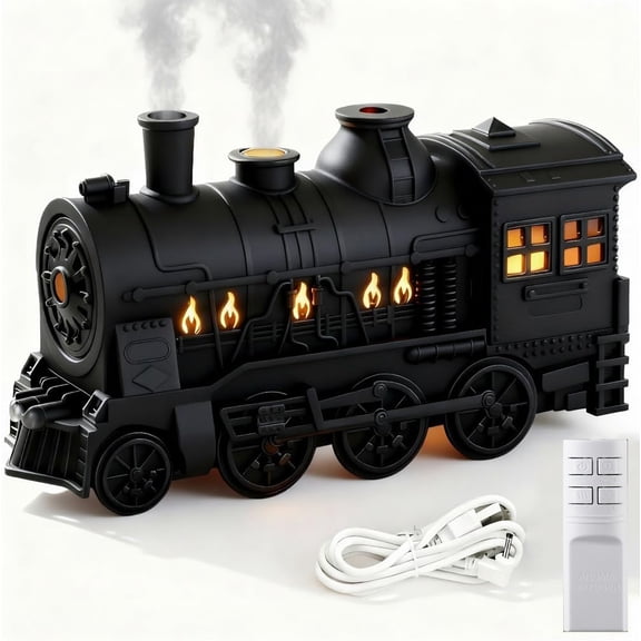 Strong clay iron adhesive, 300ml Christmas Train Diffuser, Vintage Steam Train Essential Oil Diffuser with LED Light, Remote Control, Auto Shut-Off
