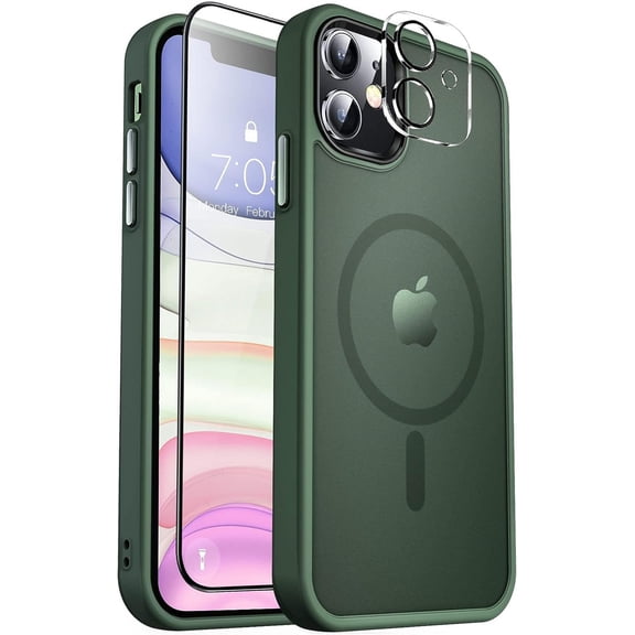 Strong  for iPhone 11 Phone Case,[Compatible with Magsafe][Glass Screen Protector+Camera Lens Protector] Slim Thin Shockproof Cover Case for iPhone 11 6.1 inch, Midnight Green