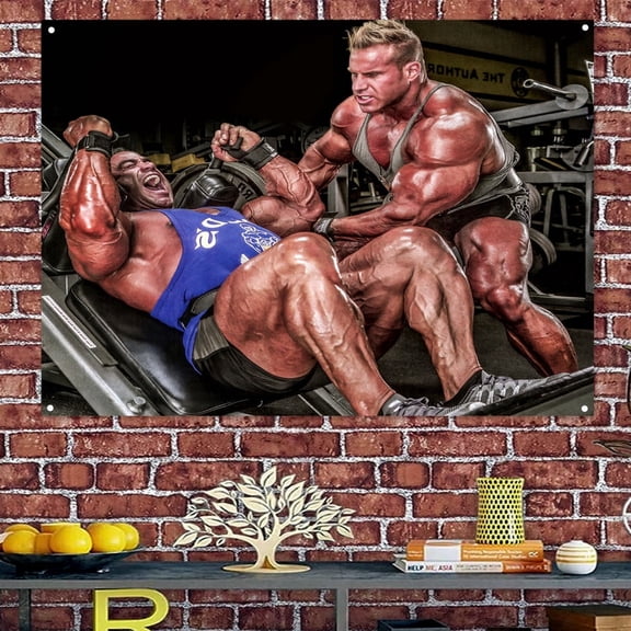 Strong muscular bodybuilder in gym - Inspirational Fitness Quotes Wall Art Poster Wall Hanging Flag - Workout Sports Banner Tapestry For Gym, Room, Office Home Decor 38" x 57"