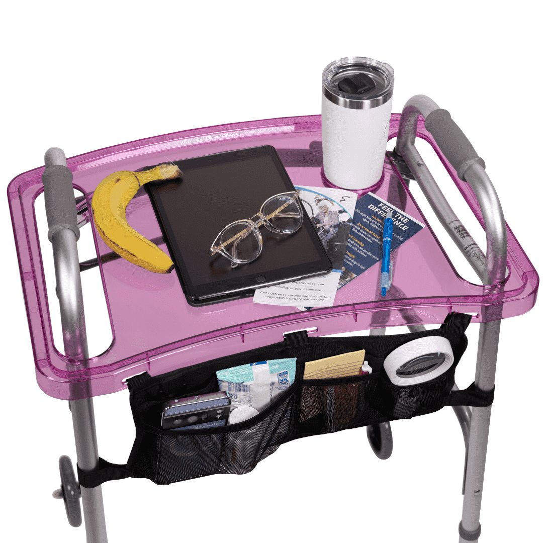 StrongArm Clearview Walker Tray – Adjustable Tray for Folding Walkers, Seniors, with Cup Holder, Food Tray, Walker Accessories, Tray Table for Standard Adult Walkers