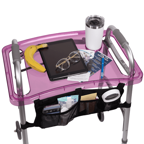 StrongArm Clearview Walker Tray Adjustable Tray for Folding Walkers, Seniors, with Cup Holder, Food Tray, Walker Accessories, Tray Table for Standard Adult Walkers