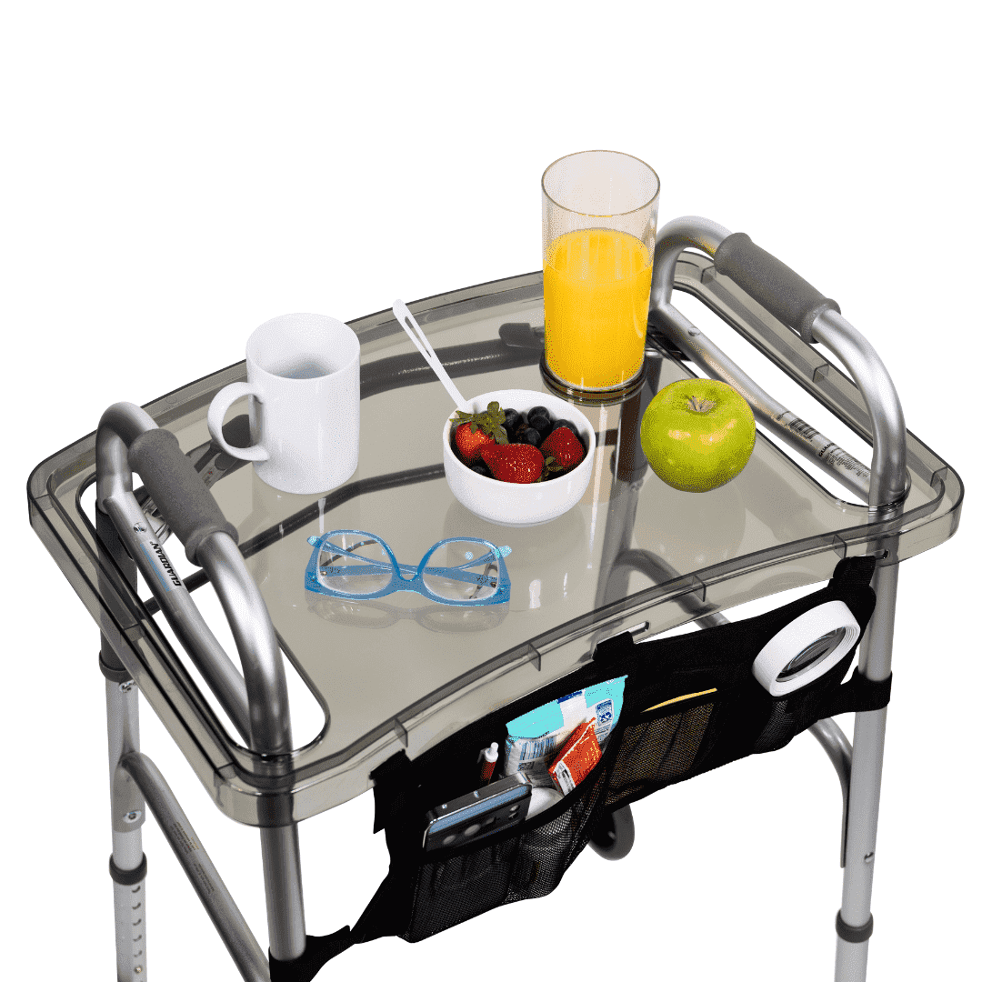StrongArm Clearview Walker Tray – Adjustable Tray for Folding Walkers, Seniors, with Cup Holder, Food Tray, Walker Accessories, Tray Table for Standard Adult Walkers