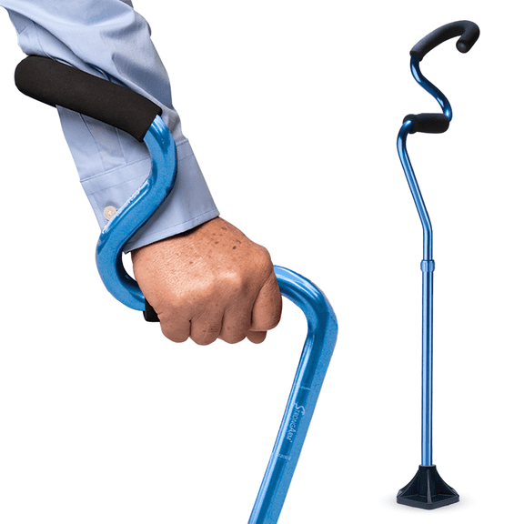 StrongArm Comfort Cane, Self-Standing Lightweight Aluminum Walking Cane, Adjustable Height, Provides Extra Support, Stability & Mobility, Supports up to 500 lb for Men & Women, Blue