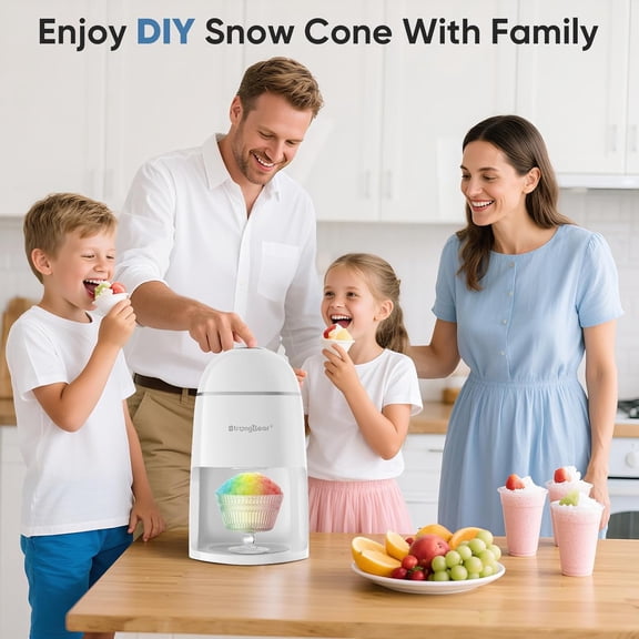 StrongBear Electric Snow Cone Shaved Ice Machine, Fast Slushie Maker with Upgraded Motor for Kids Parties, Home Kitchen Gift, White