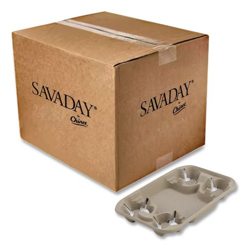 StrongHolder Molded Fiber Cup/Food Tray, 8 oz to 22 oz, Four Cups + Food Tray, Beige, 250/Carton | Bundle of 2