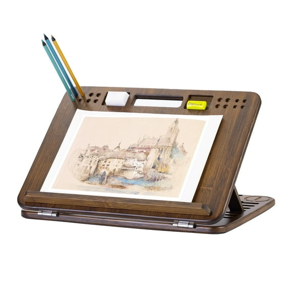 StrongTek 16-12 inch Adjustable Bamboo Table Easel, Drawing Board with Built-in Handle and Storage