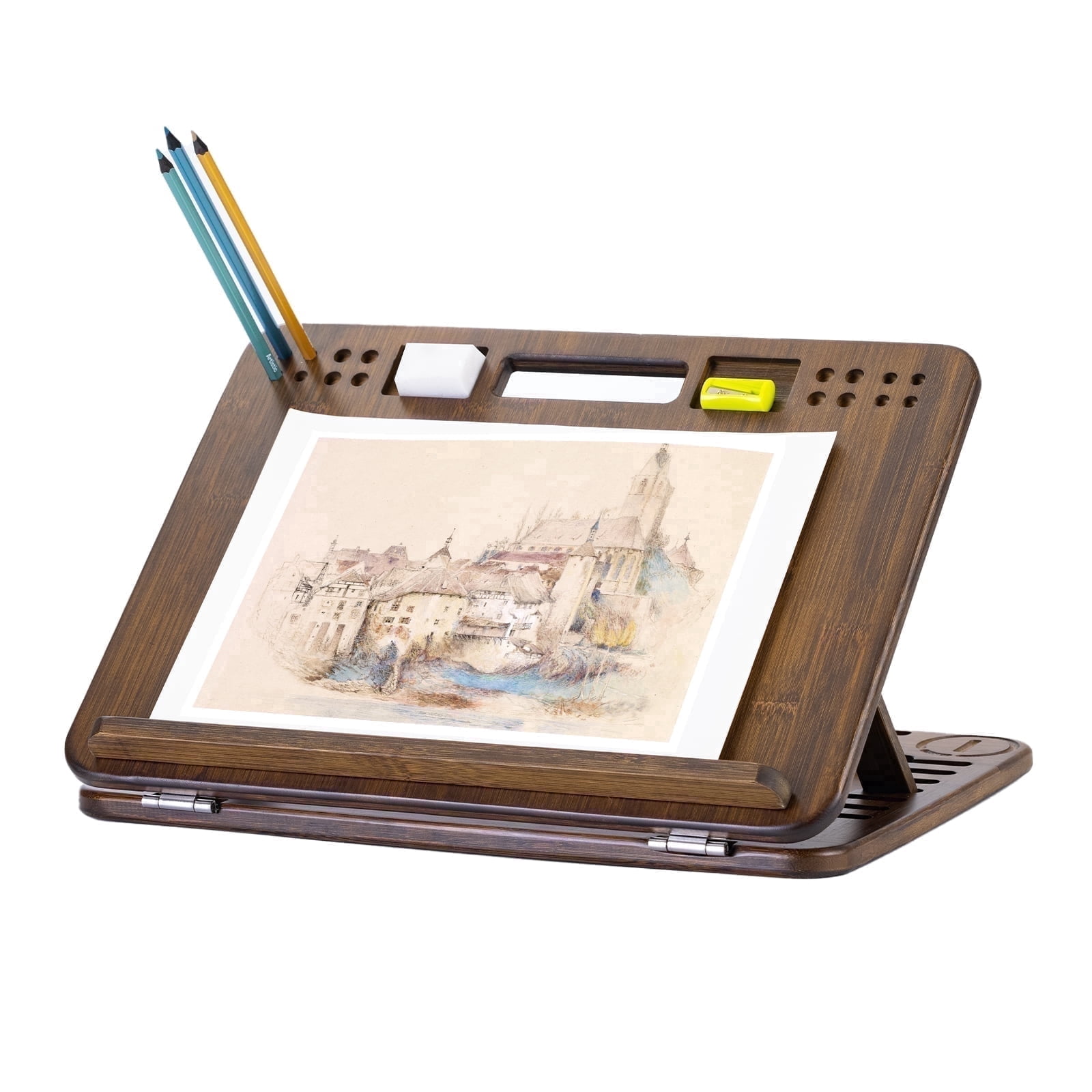 StrongTek 16-12 inch Adjustable Bamboo Table Easel with Built-in Handle and Storage