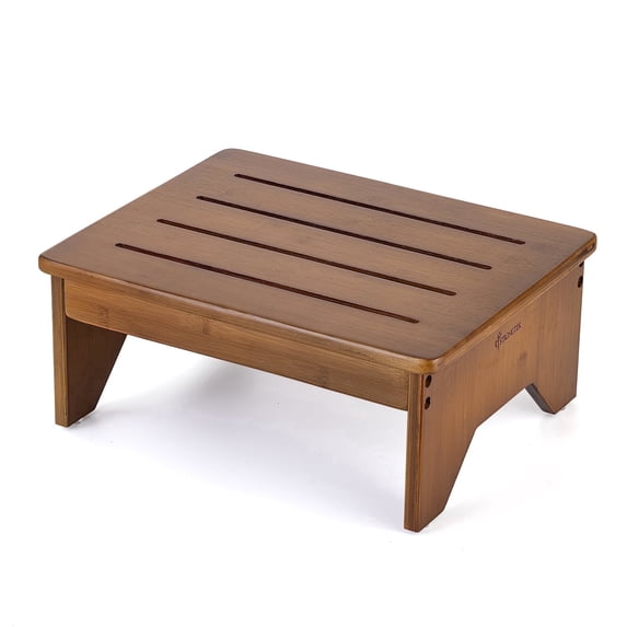 StrongTek Bamboo Step Stool, Wooden Step with Non-Slip Bottom, Lightweight and Sturdy Footstool (Walnut)