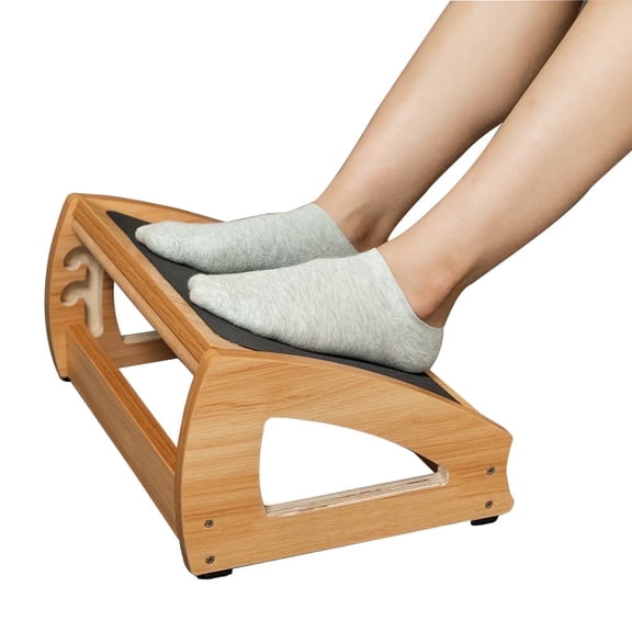 StrongTek Ergonomic Under Desk Footrest, 3 Adjustable Heights Wooden Office Footrest, Large Anti-Slip Surface, Improves Posture and Blood Circulation, 400lbs