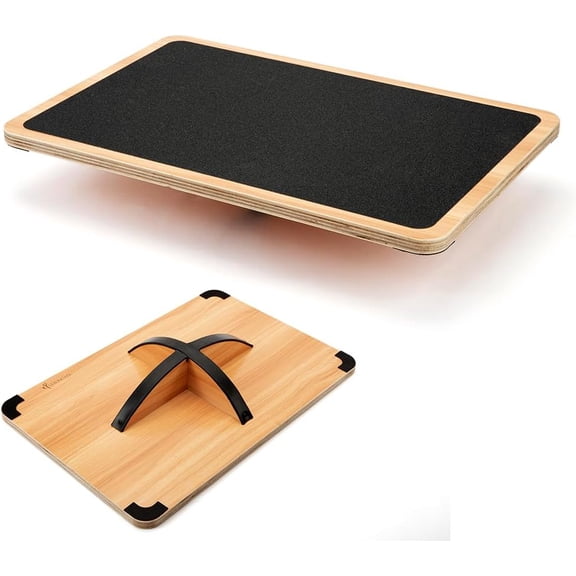 StrongTek Professional Wooden Balance Board, Rocker Board, Wood Standing Desk Accessory, Balancing Board for Under Desk, Anti Slip Roller, Core Strength, Stability, Office Wobble Boards