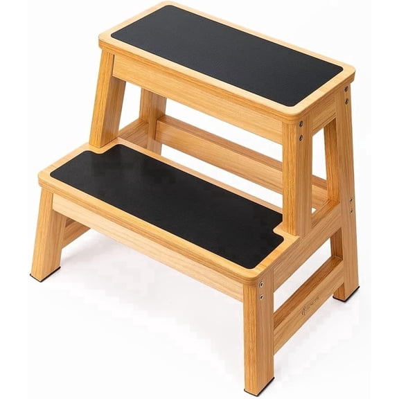 StrongTek Wood Two Step Stool for Adults and Kids, 17 Inch Tall, Non-Slip Step Surface, Heavy Duty for Kitchen, Bed, Bathroom, 500 lbs Capacity