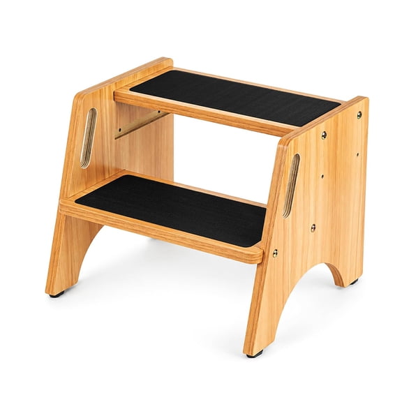 StrongTek Wooden 2 Step Stool for Kids, Adjustable Height for Home, 300 lbs