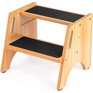 StrongTek Wooden Step Stool, 15" Step Stools for Kids, Dual Height Toddler Potty Training Tool with Handles for Bathroom Sink, Kitchen, Bedroom