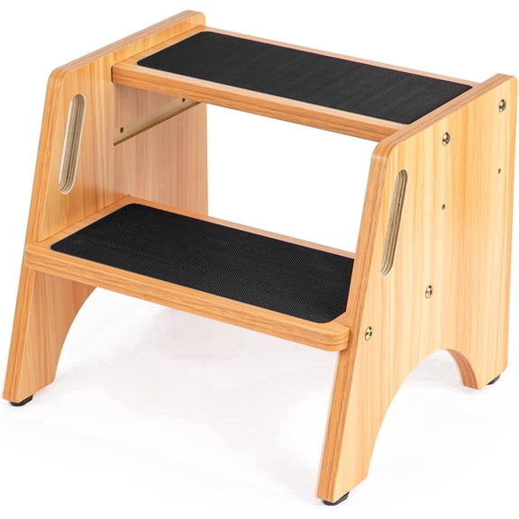 StrongTek Wooden Step Stool, 15" Step Stools for Kids, Dual Height Toddler Potty Training Tool with Handles for Bathroom Sink, Kitchen, Bedroom