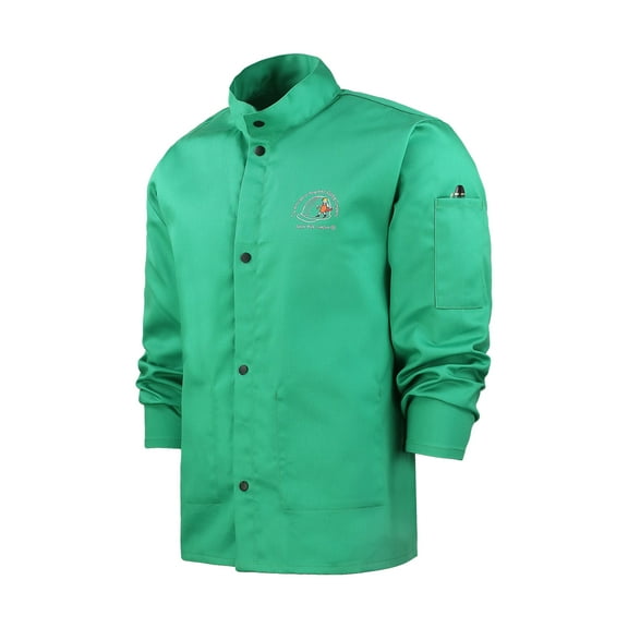 Strongarm Welding Jacket Green Arc-Rated Work Jacket with Flame-Resistant Breathable Fabric and Buttoned Sleeves for Men & Women