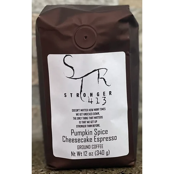 Stronger 413 Pumpkin Spice Cheesecake Espresso Ground Coffee, 12 oz Bag