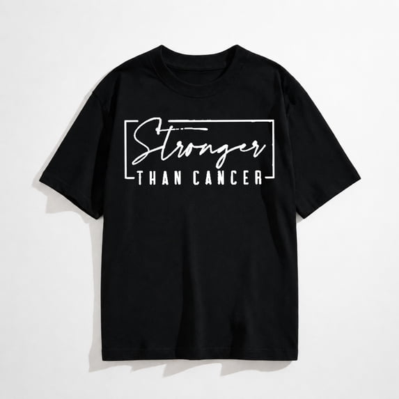 Stronger Than Cancer Awareness T-Shirt for Women, Inspirational Strength Support Short Sleeve Graphic Shirt