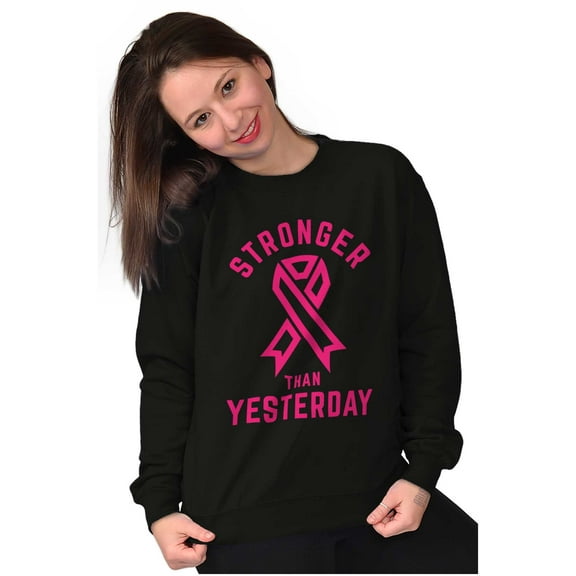 Stronger Than Yesterday Breast Cancer Women Crewneck Sweatshirt Brisco Brands S