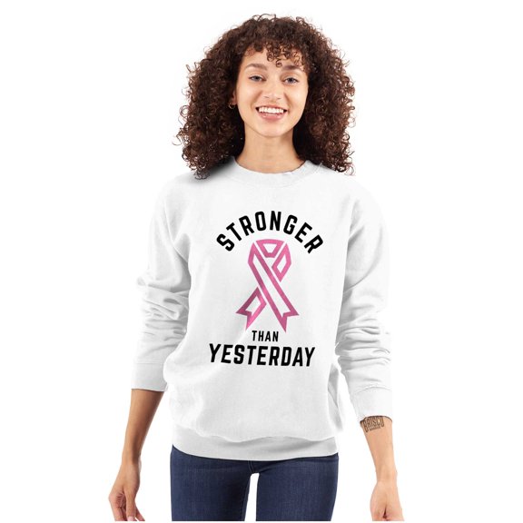 Stronger Than Yesterday Breast Cancer Women Crewneck Sweatshirt Brisco Brands S