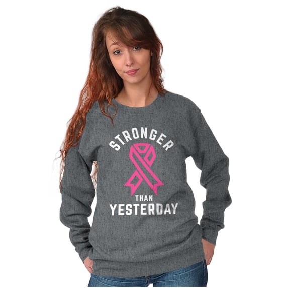 Stronger Than Yesterday Breast Cancer Women Crewneck Sweatshirt Brisco Brands S