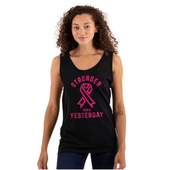 Stronger Than Yesterday Breast Cancer Womens Plus Size Graphic Tank Top Brisco Brands 2X