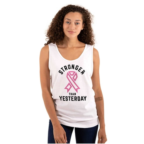Stronger Than Yesterday Breast Cancer Womens Plus Size Graphic Tank Top Brisco Brands 3X