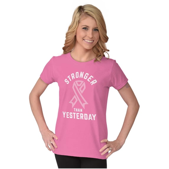 Stronger Than Yesterday Breast Cancer Womens Slim Fit Graphic Tee Brisco Brands M