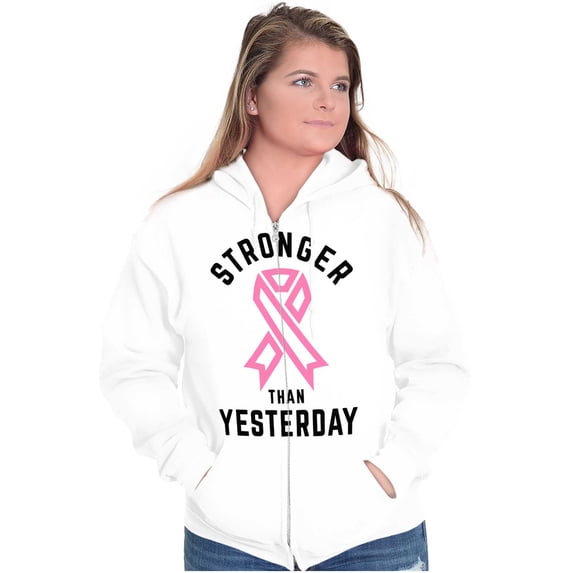 Stronger Than Yesterday Breast Cancer Zip Hoodie Sweatshirt Women Brisco Brands M