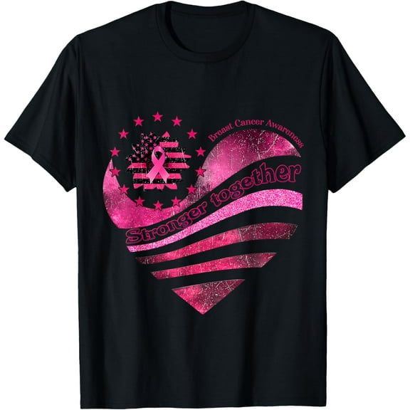 Stronger Together Pink Ribbon Breast Cancer Awareness T-ShirtMen and women, Black T-shirt, size: Extra large