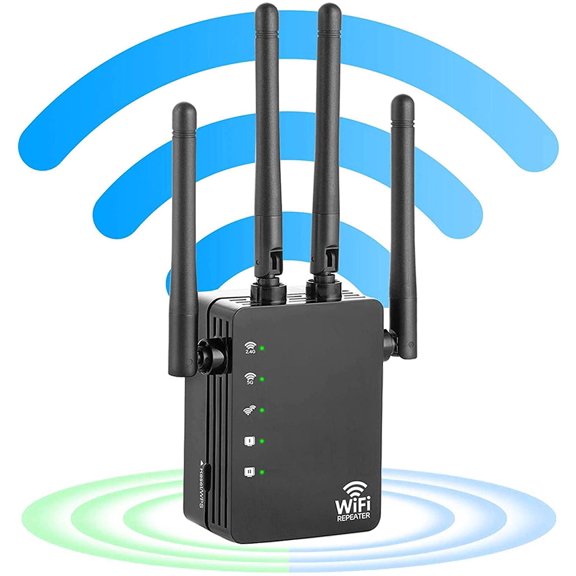 Stronger WiFi Signal Booster 1200Mbps, Easy Setup US-AC1200 Wireless WiFi Range Extender 2.4 & 5G Dual Band WiFi Repeater 4 Antennas Full Coverage Support One Button Setup with Ethernet Port