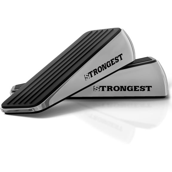 Strongest Home Stoppers For Bottom Of Door Heavy-Duty Metal Rubber Wedge, Large Non-Slip Door Stop That Holds Doors, Works on Wood, Tile & Carpet Floors + 2 White Wall Protectors | Chrome (2 PCS)