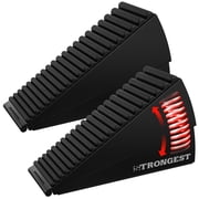 Strongest Home Adjustable Spring Door Stopper, Non Slip Metal Heavy Duty Door Wedge, Black, 2 Pack