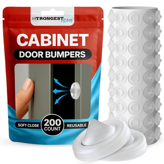 Strongest Home 200-Count Clear Silicone Cabinet Door Bumpers, Self-Adhesive Soft Cabinet Stoppers
