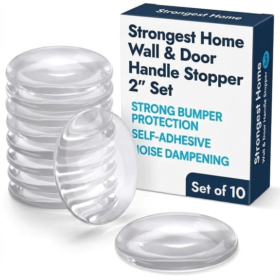 Strongest Home Wall & Door Handle Stopper 2" Set of 10 Pieces Clear Rubber Door Knob, Round Wall Shield Cushion, Quiet Wall Protector for Door Handle, Guard Door Bumper Self-Adhesive