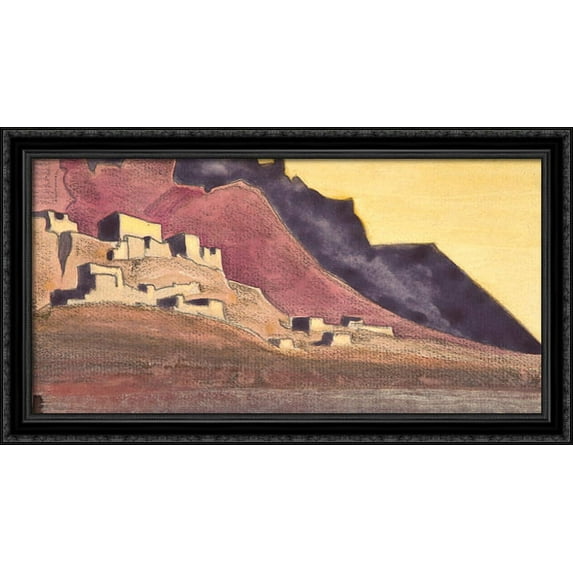 Strongholds of Tibet (study) 40x22 Large Black Ornate Wood Framed Canvas Art by Nicholas Roerich