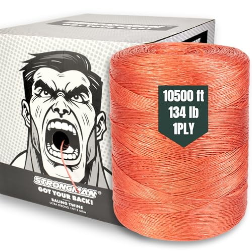 Strongman Baling Twine Roll 1Ply, 10500 Ft, 105 LB Strength Polypropylene Rope Wont Tangle or Snap When Tying, Bundling, or Baling Ideal for Farming, Gardening & Heavy-Duty Jobs