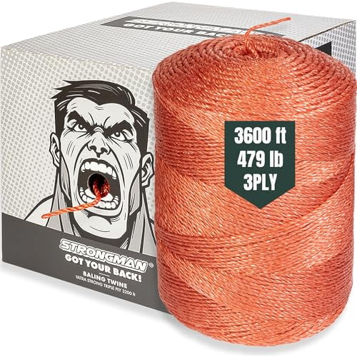 Strongman Baling Twine Roll 3-Ply, 3600 Ft, 479 LB Strength Twine String - Pull String Rope That Wont Tangle or Snap When Tying, Bundling, Baling. Ideal for Farming, Gardening & Heavy-Duty Jobs
