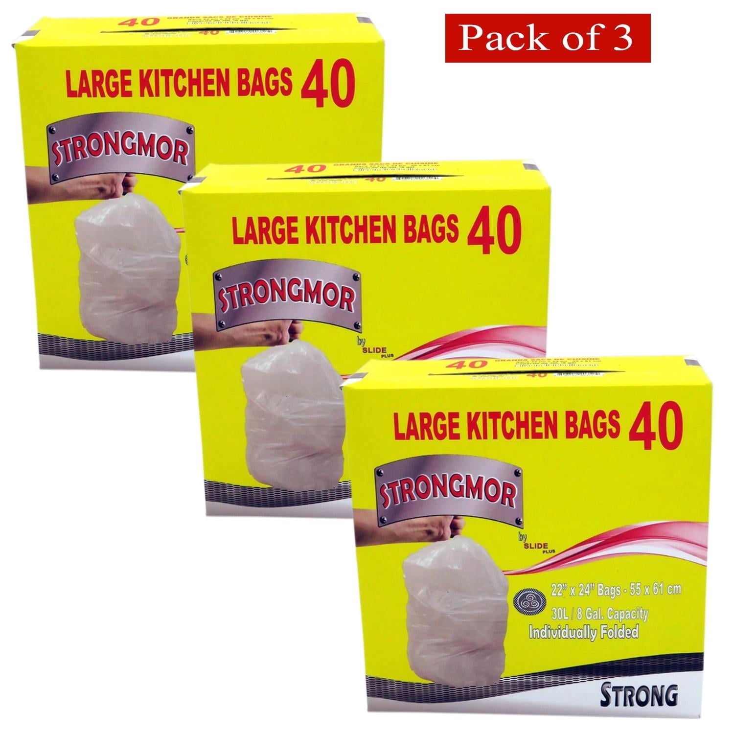 Strongmor Garbage Bags Kitchen White 22x24, 40Pk (Pack of 3)